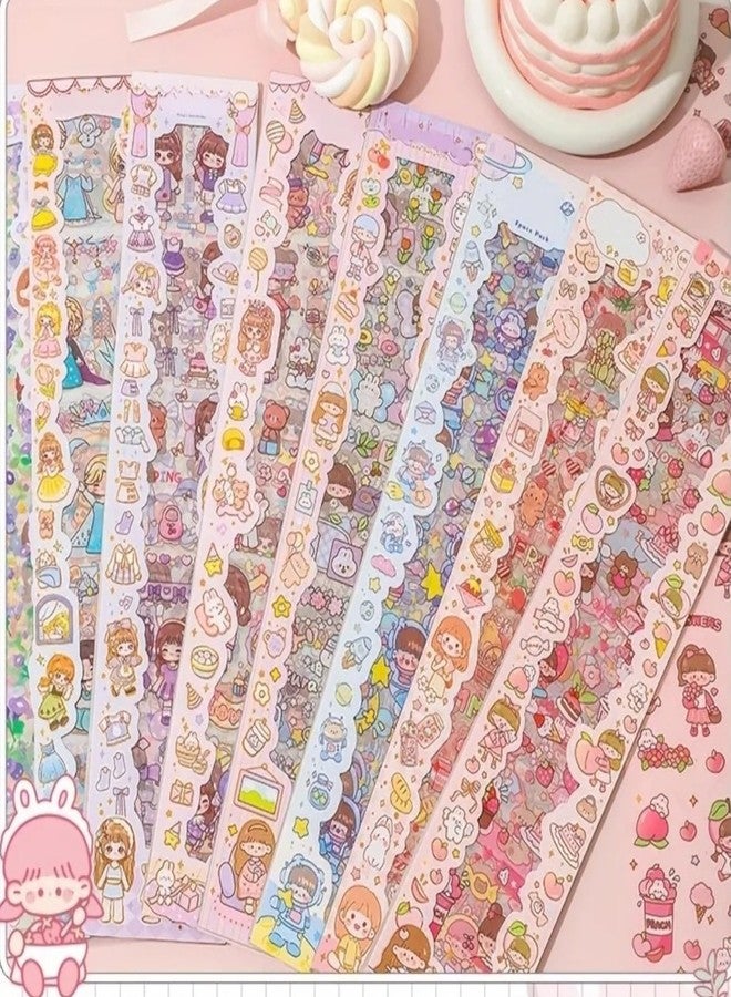 SAMVARDHAN Cute Kawaii Stickers - 20 PET Sheets Cute Washi Stickers for Project, Japanese Style Girls Sticker Set, Size of Each Sheet - 40 X 8 CM (Color and Design May Vary) (20 Sheets (Random Color)) - Image 1